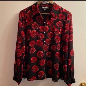 Karl Lagerfeld Floral Button Up Blouse
